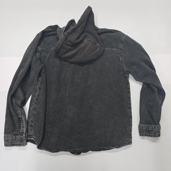 Zara Boys Black Acid Wash Hooded Denim Jacket Full Zip Size 13-14 164cm - Picture 2 of 4